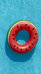 Watermelon-Shaped Float in a Bright Blue Swimming Pool