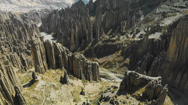 Geological rock formations of Valley of Souls in Andes of Bolivia