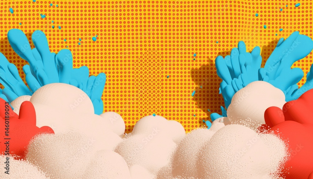 Poster abstract 3d shapes explode on yellow background
