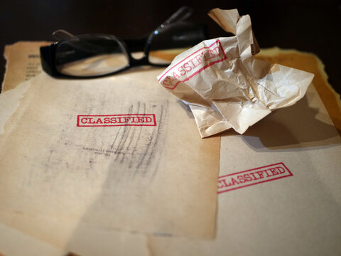 Close up of classified document papers