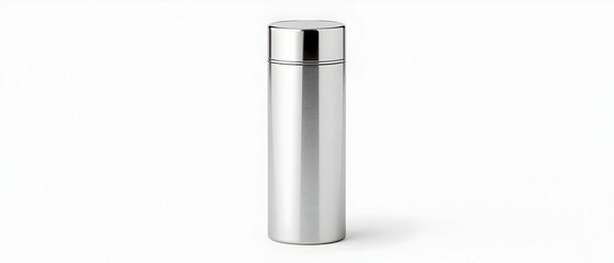 Silver Cylindrical Container On White Background