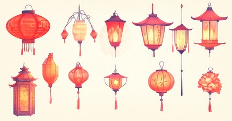 Clipart of modern chinese red lanterns for graphic resources