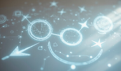 Abstract Geometric Diagram on White Chalkboard, Soft Light, Contemplative Mood