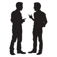 Two Men Silhouettes Engaging in Lively Discussion Gesturing Animatedly