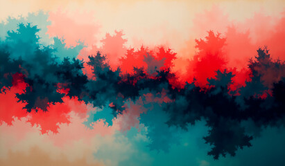 Textured Digital Painting Featuring Teal and Coral Brushstrokes on Canvas