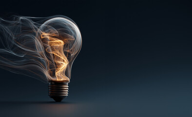 Abstract Glowing Lightbulb With Spiraling Energy Pattern in a Dark Background, copy space