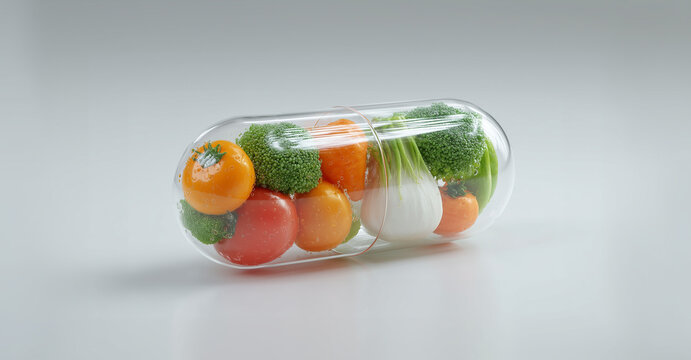 Fresh Vegetables Inside Transparent Capsule Symbolizing Nutrition and Health - Powered by Adobe