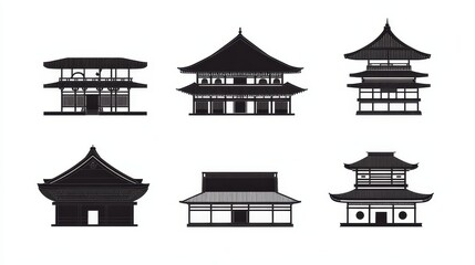 The design resource features Asian architecture with a variety of temple roof styles set against a white background