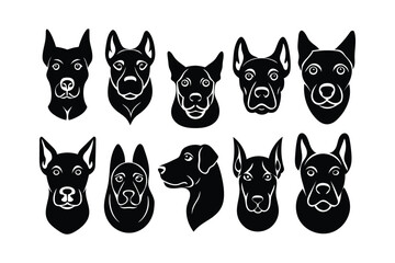 Cute Dog Head Silhouettes Bundle Vector Art Design