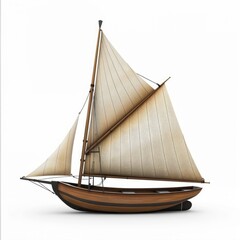 Obraz premium Wooden sailboat against a stark white background.