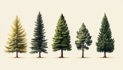 Obraz premium A white background isolates eight trees that have been stylized using pixel art