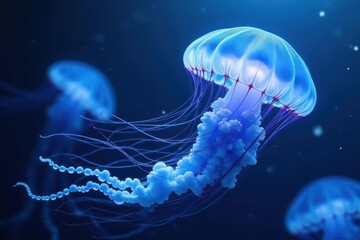 Obraz premium Ethereal blue jellyfish, abstract forms, swirling tentacles , shapes, abstract, aqua