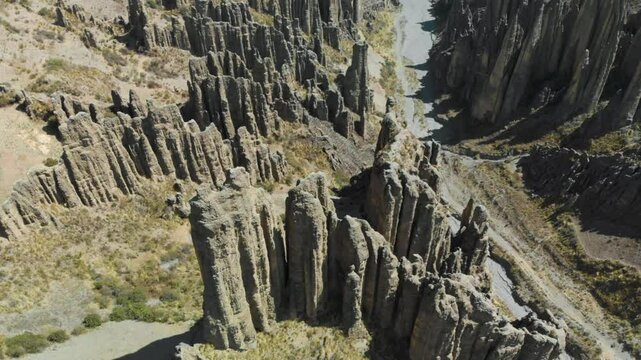 Rock formations in deep dry canyon in the Andes mountains of Bolivia