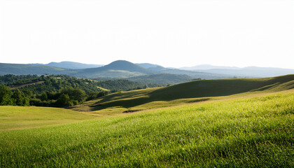 Fototapeta premium scenic countryside landscape with grassy fields and distant hills isolated on transparent cutout background