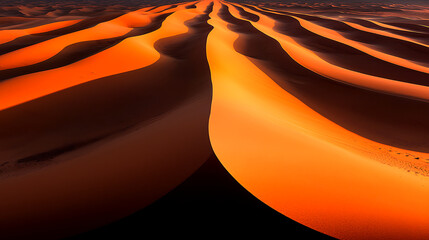 Distant Orange Sand Dunes in Desert at Sunset