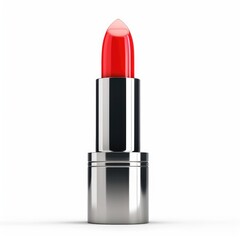 Polished red lipstick in a chrome cylinder case.