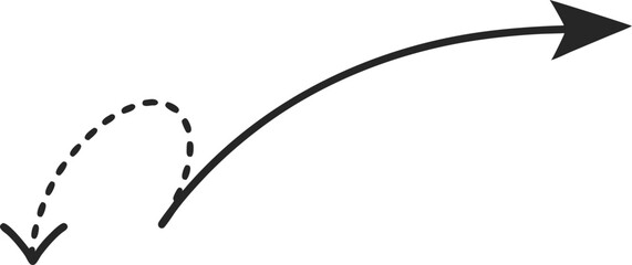 Obraz premium A black arrow originating from a downward dashed curve and transitioning into a solid upward curve pointing to the right.