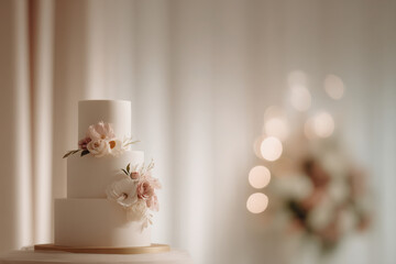 Fototapeta premium beautifully designed elegant wedding cake adorned with delicate flowers and intricate details