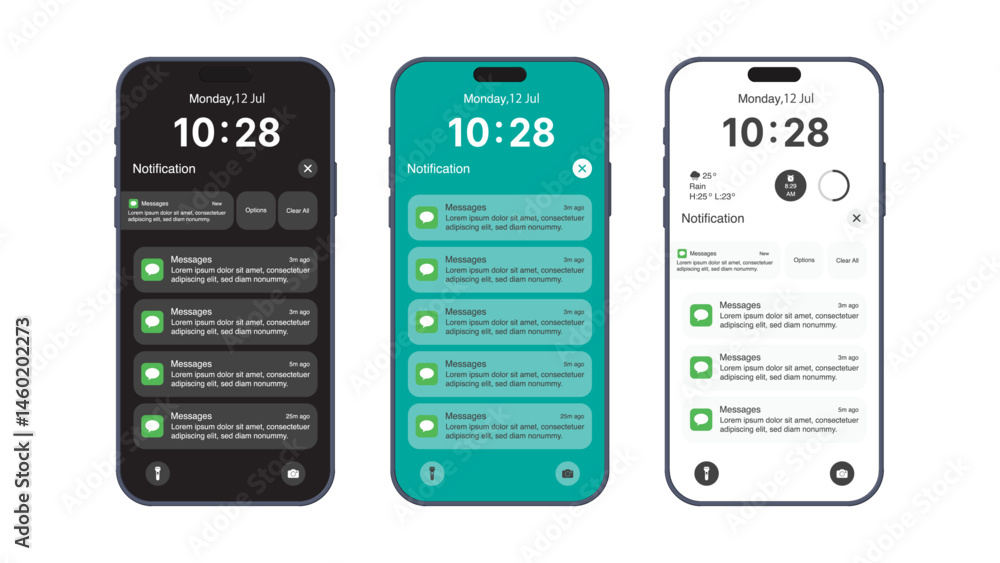 Poster Smartphone Screen with Push Notification Alerts – Mobile UI Message Pop-Up Design Template
