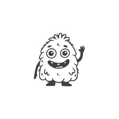 cute monster isolated on white background for coloring pages, magazines. Alien, cartoon character. Sketch, doodle. Vector illustration