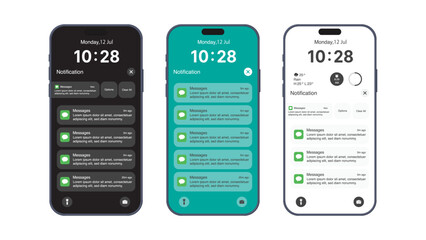 Smartphone Screen with Push Notification Alerts – Mobile UI Message Pop-Up Design Template