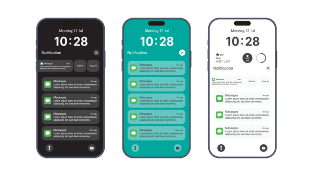 Smartphone Screen with Push Notification Alerts &ndash; Mobile UI Message Pop-Up Design Template