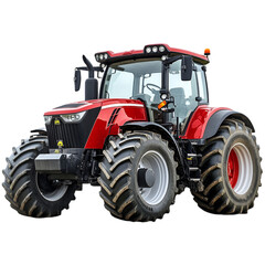 Obraz premium Powerful Red Tractor Modern Farm Equipment Big Tires Strong Machine