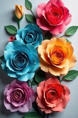 Obraz premium Vibrant paper roses in diverse hues form a textured backdrop, stationery, multicolored