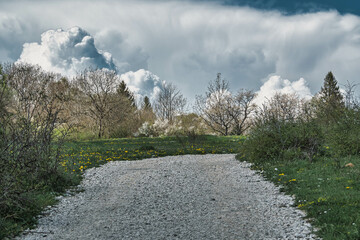 chemin de campagne au Salève et gros nuage