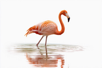 Fototapeta premium Flamingo wading gracefully in shallow water during a sunny day