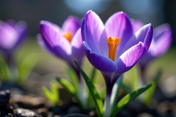 Intricate violet crocus blossom, spring bloom close-up , macro, botany