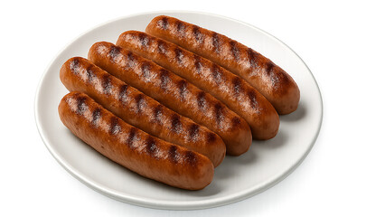 Five grilled sausage in white plate transparent picture generated with ai	