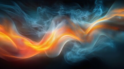 Fototapeta premium Abstract digital design with swirling orange and blue smoke.