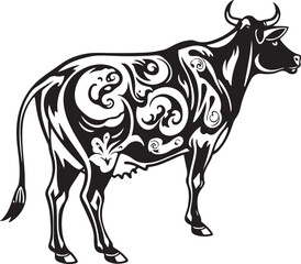 Realistic Cow Outline and Silhouette – Farm Livestock Vector Art