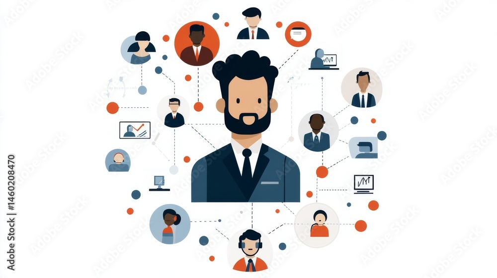 Poster modern digital networks feature cute illustrations of decentralized ai agents collaborating for tech