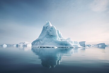 Majestic iceberg formations in glacial waters, reflecting a tranquil blue sky