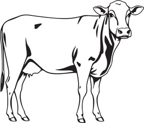 Realistic Cow Outline and Silhouette – Farm Livestock Vector Art