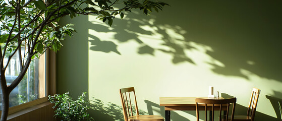 Green Room With Tree And Wooden Table