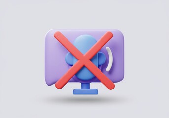 Obraz premium A muted microphone icon with a red line through it on a plain background