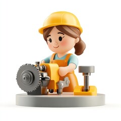 Smiling female engineer working on a mechanical device.