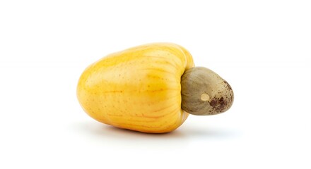 Single cashew fruit isolated against white background