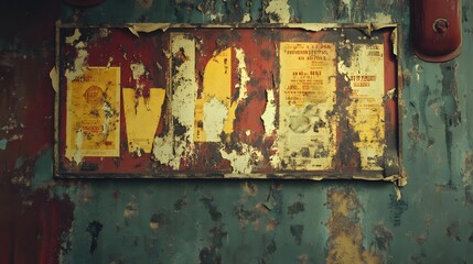 Fototapeta premium Aged metal sign with peeling posters and rust.