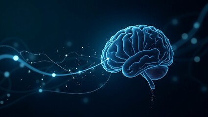 Digital rendering of human brain depicting neuronal connections and thought process