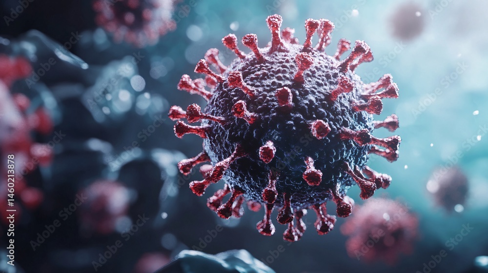 Poster abstract representation of a floating coronavirus particle in 3d