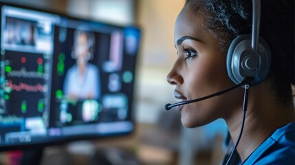 Nurse providing remote patient care with high-tech headset