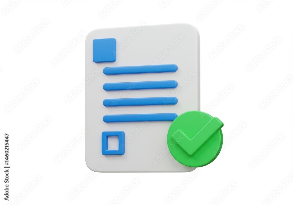 Poster a document with blue line and boxes and a green check mark on a white background
