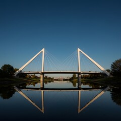 Fototapeta premium Horizontal image of a geometric bridge or walkway framed symmetrically. 