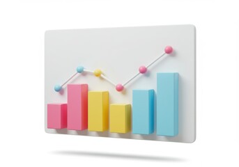 A simple bar chart with an upward trend line on a white rectangular board