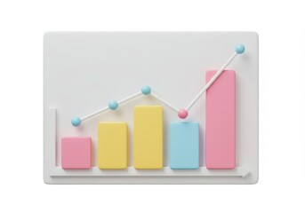A simple bar chart with an upward trend line on a white rectangular board