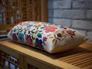 Handcrafted Korean pillow with colorful embroider